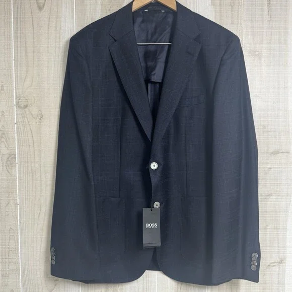Hugo Boss Janson 6 Lanificio Tesse Biella Wool Navy Blue 2 Button Blazer Sz 42R - Picture 1 of 16